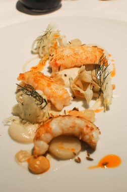 Langoustines rôties et en tartare, fenouil, mandes torréfiées (1)