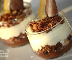 Verrine chocolat, crème de calisson et son croustillant praliné