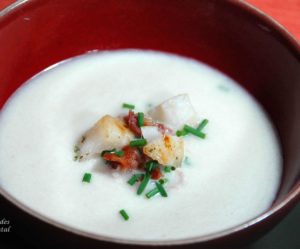 Soupe de topinambour à l'orange, Saint-Jacques et petits lardons