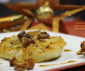 Croustade foie gras, châtaignes et grué de cacao pour une entrée de fêtes!