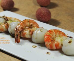 Brochettes gambas et litchis