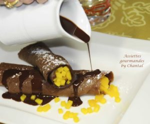 Crêpes au chocolat, compotée de mangue