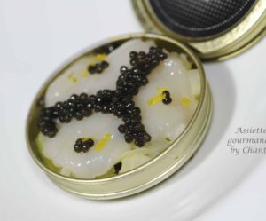 Carpaccio de noix de Saint-Jacques, écrasée de céleri et caviar
