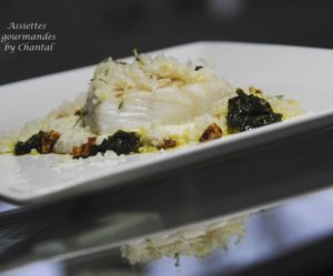 Cabillaud basse température, purée de chou-fleur, chermoula