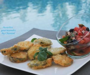 Tempura de courgette, sauce vierge tomate basilic