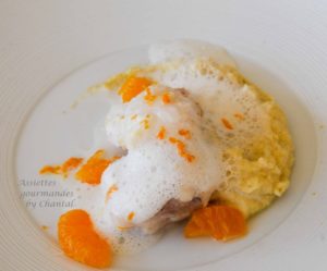 Lotte pochée, purée d'artichauts et mandarine... une recette de Jean Sulpice