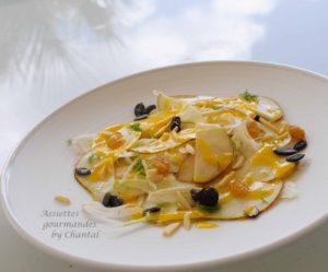 Salade fenouil poires, vinaigrette à la mangue