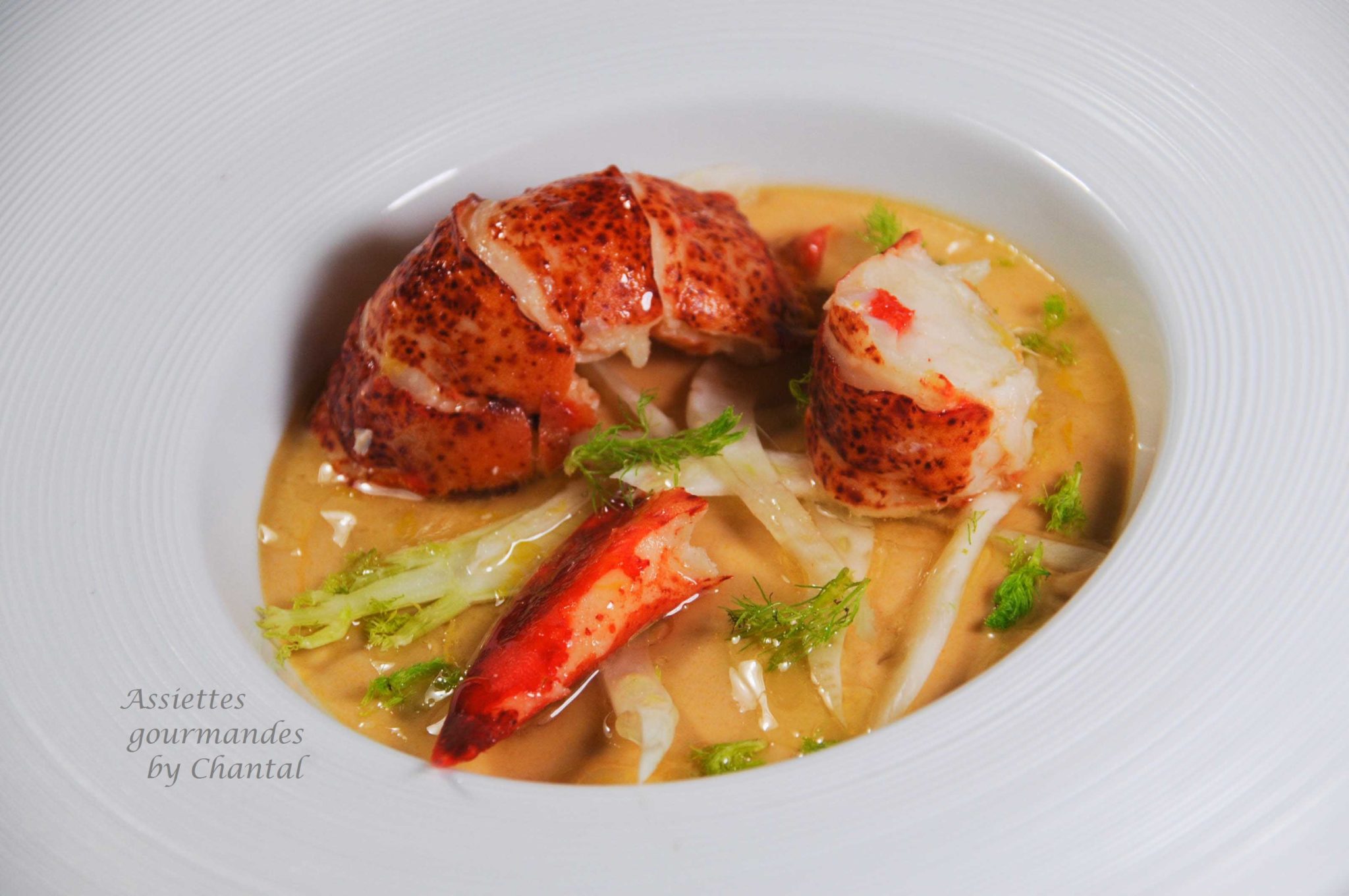 Panna cotta de bisque, homard et vinaigrette de fenouil