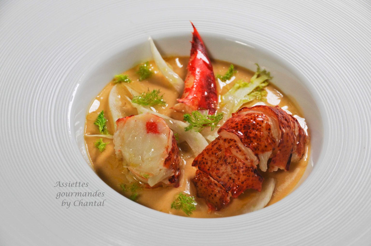 Panna cotta de bisque, homard et vinaigrette de fenouil
