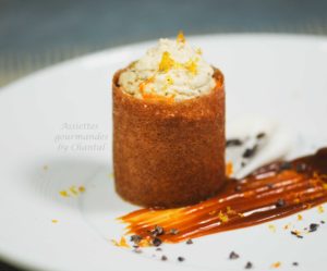 Mousse de banane, gaufrette croustillante et caramel beurre salé