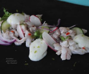 Ceviche de poissons et espuma yaourt concombre