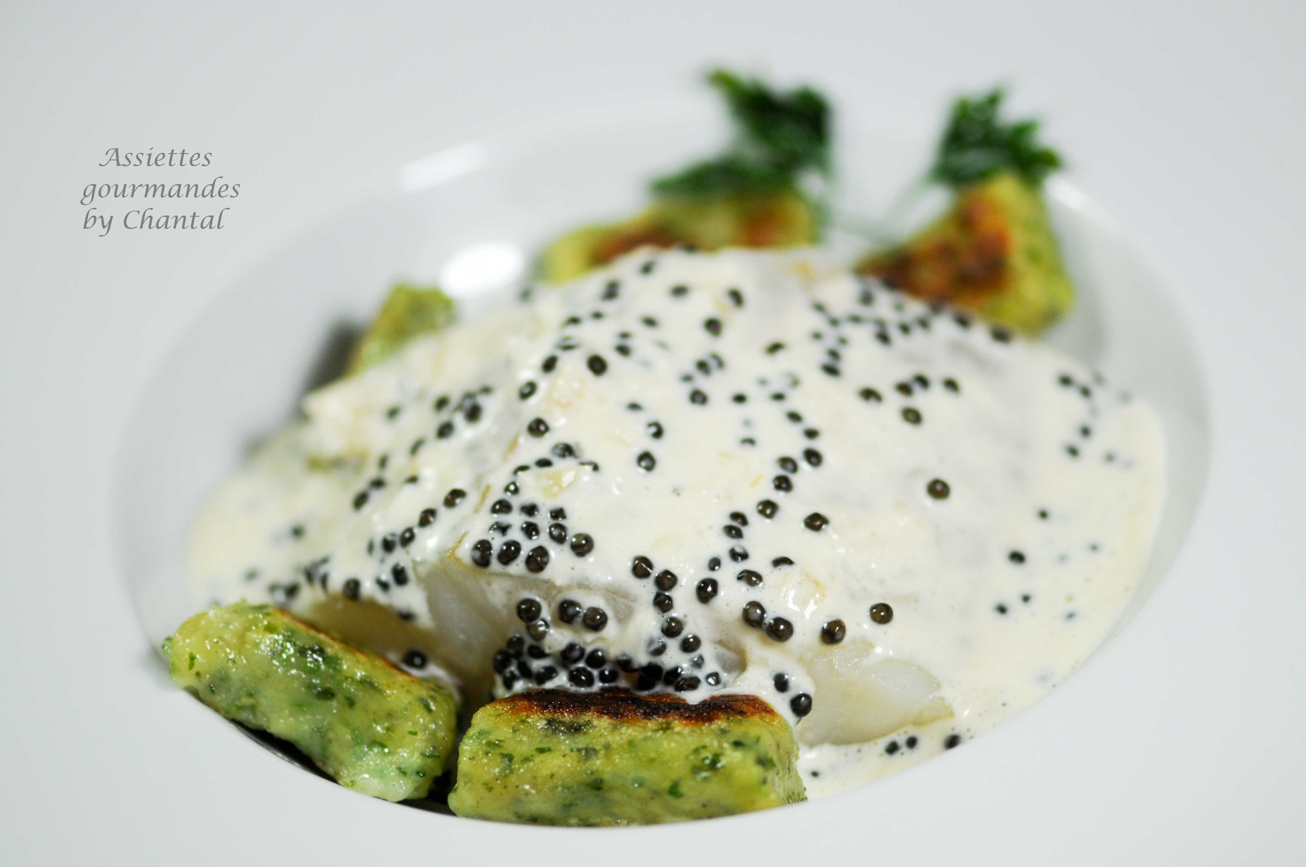 Cabillaud, gnocchi au persil et caviar