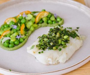 Cabillaud, petits pois et fèves - Recette de Victor Ostronzec